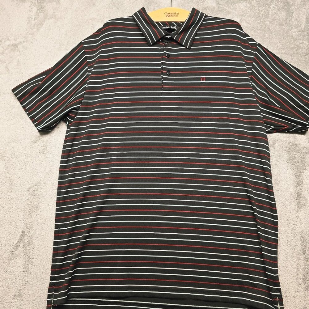 Travis Mathew Polo Shirt Mens XL Black Striped Golf‎ Performance Short Sleeve